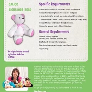 Signature Bear, Calico Teddy Bear- Funky Friends Factory Pattern