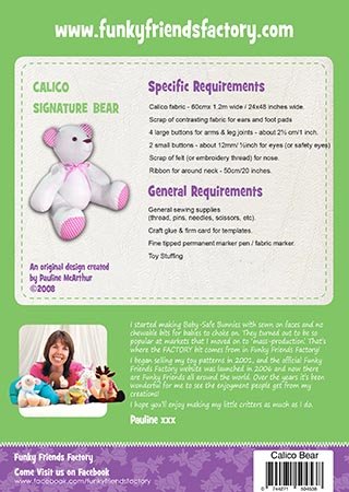 Signature Bear, Calico Teddy Bear- Funky Friends Factory Pattern - Image 2