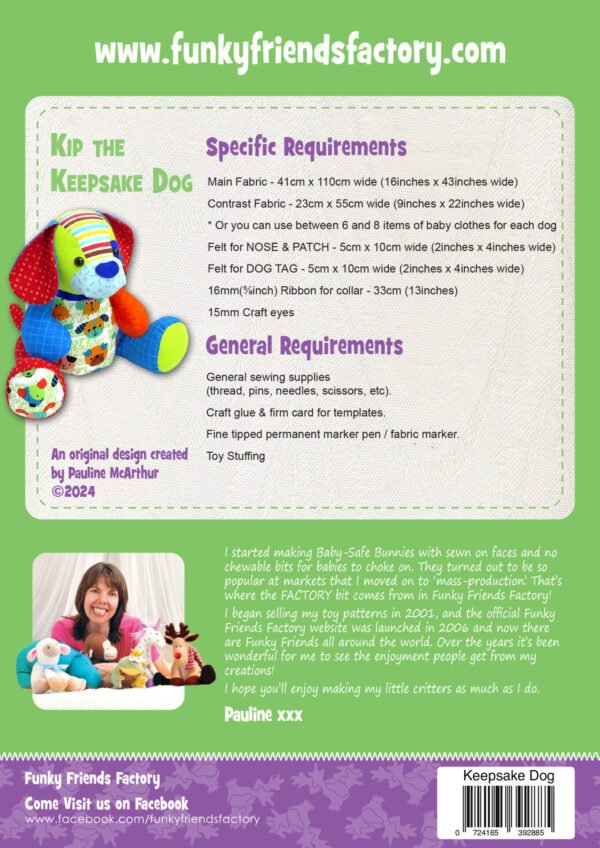 Kip the KEEPSAKE DOG – Funky Friends Factory Pattern - Image 2